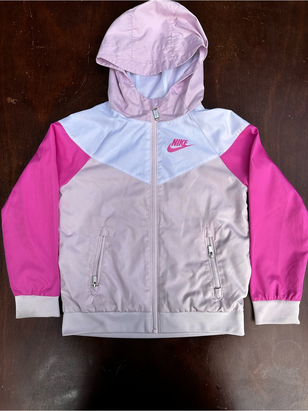 Nike Girls' Pink and Light Pink Colorblock Hooded Windbreaker